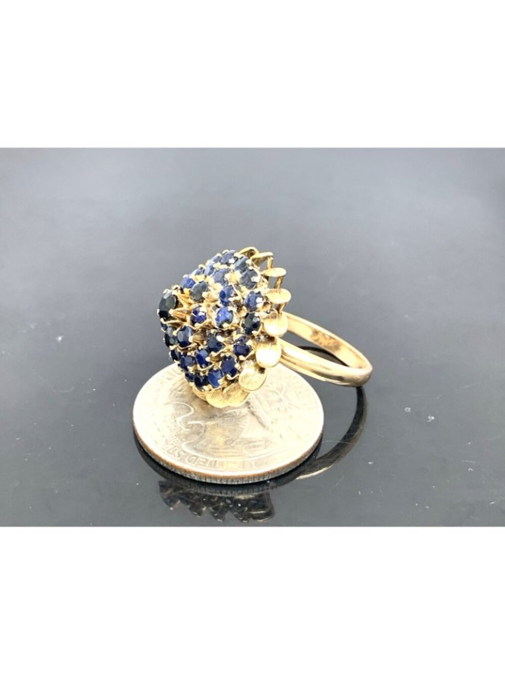 Blue Sapphire Dome Cocktail Women's Ring 14k Yellow Gold Estate Jewelry Size 7 - Picture 9 of 16